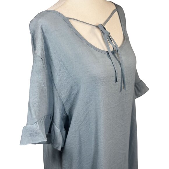 Cupshe Size L Womens Dress Light Blue Ruffle Hem Short Sleeve Blouse F  Rayon/Po - Picture 4 of 9